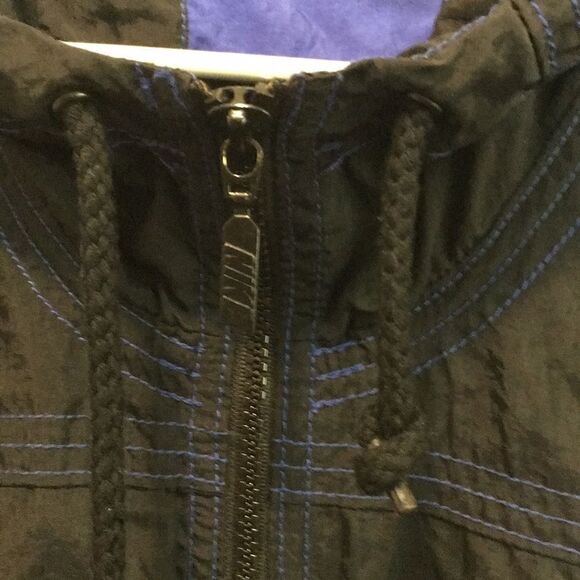 Vintage NIKE AIR retro Nylon Black Blue stripe hoodie hooded jacket-M oversize - Picture 6 of 10